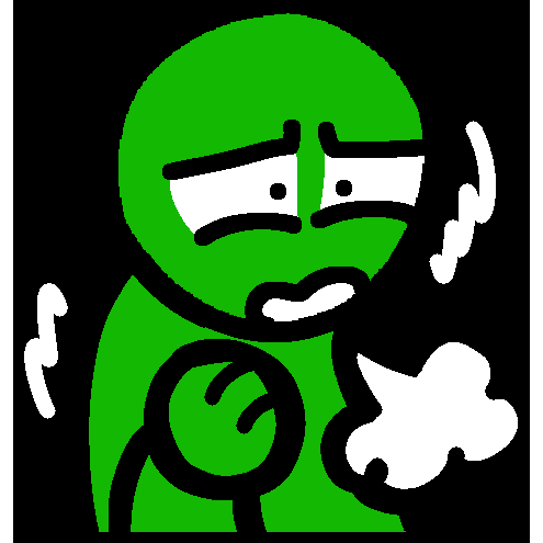 an green person shaking and hyperventilating. they look distressed high contrast, black background